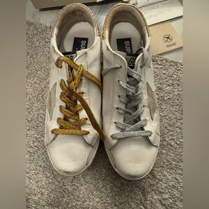 Golden Goose White Sneakers with Gold Accents